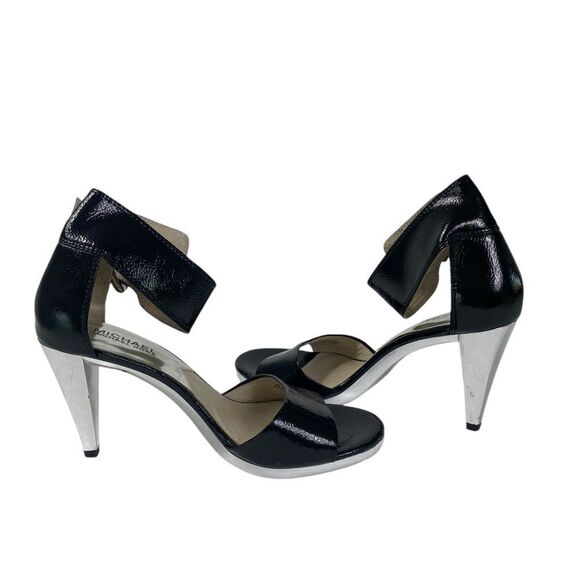 Michael Kors 7 Heeled sandals silver mirror heels Black patent leather u… - Picture 2 of 9